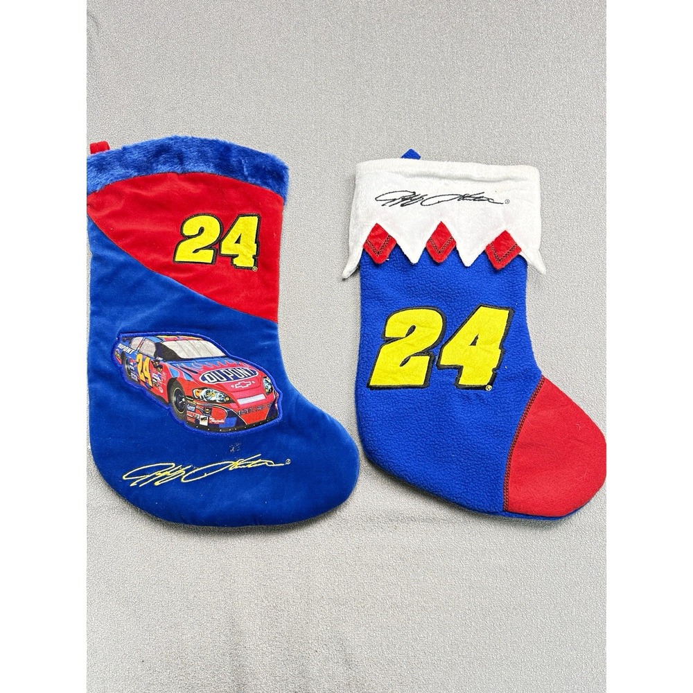 Jeff Gordon #24 NASCAR Lot of 2 Christmas Stockings Blue Red Race Car Graphic